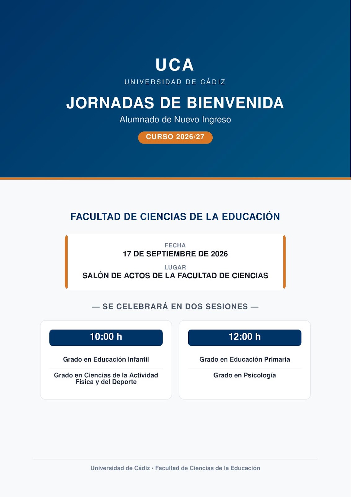 JORNADAS DE BIENVENIDA. Alumnado de Nuevo Ingreso 2026/27